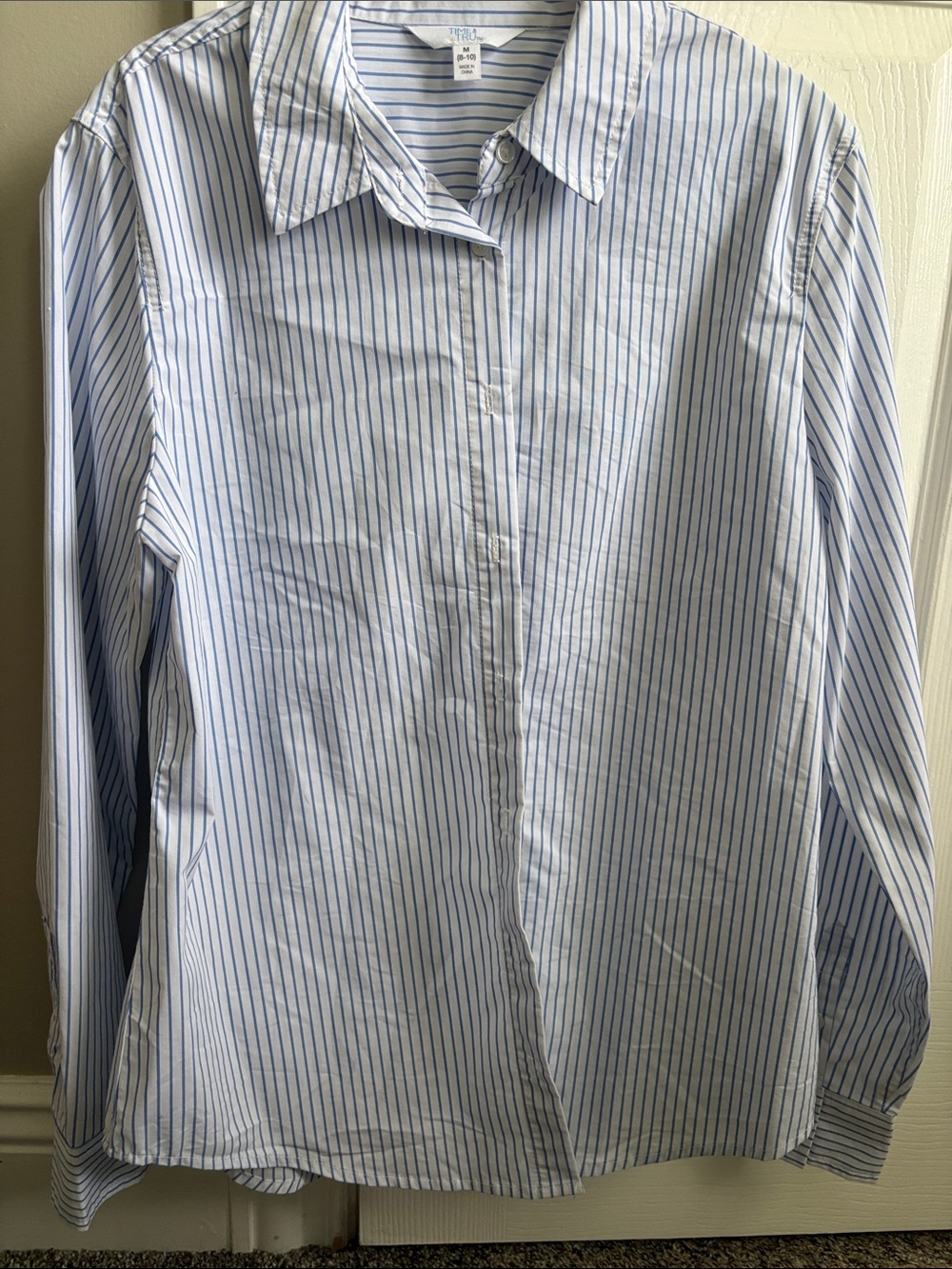 Time and Tru Blue and White Striped Button-Up Blouse